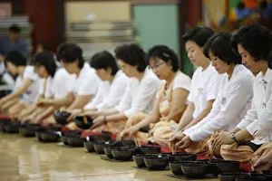 Seoul Prints: Buddhist meal with traditional bowls, Seoul, South Korea, Asia