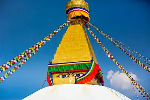Cloth Prints: Buddhist Monks decorating the temple at Bouddha (Boudhanath), UNESCO World Heritage Site
