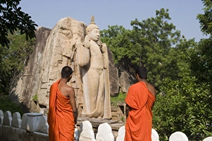 Sinelese Prints: Buddhist monks in front of the giant standing statue