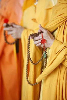 Beads Prints: Buddhist monks praying, Thiais, Val de Marne, France, Europe