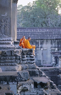 Temple Complex Prints: Buddhist monks at the temple complex of Angkor Wat, Angkor, Siem Reap, Cambodia
