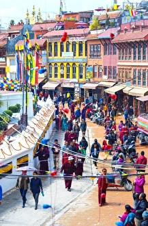 Stupa Prints: Buddhist pilgrims making the kora, Boudhanath Stupa, largest Asian Stupa, UNESCO