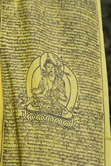 Paro Prints: Buddhist prayer flag, Taktshang Goemba (Tigers Nest) Monastery, Paro, Bhutan, Asia