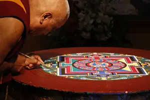 Concentration Prints: Buddhist sand Mandala, a spiritual and ritual symbol representing the Universe, Paris