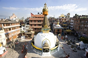 Decorated Prints: Buddhist Stupa in the old part of Kathmandu near Durbar Square, Kathmandu, Nepal, Asia
