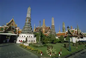 Grand Palace Prints: Buddhist temple and chedi (pagodas) inside the Royal Palace area