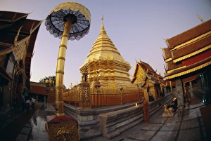 Fish Eye Lens Prints: Buddhist temple of Doi Suthep at sunset