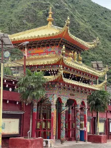 Columns Prints: Buddhist temple entrance adorned with colors and details in Yunnan