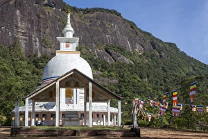 Traditionally Sri Lankan Prints: A Buddhist temple on the route to the summit of Adams Peak (Sri Pada), Sri Lanka, Asia