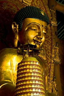 Guangzhou Prints: Buddhist Temple, statue in interior, Dafo, Guangzhou (Canton), Guangdong, China, Asia