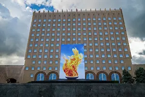 Public Prints: Building of the Council of Ministers features a flame installation at Freedom Square in Sukhumi