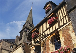 Calvados Prints: Building Exterior and Church Spire, Quai St Etienne, Normandy, France
