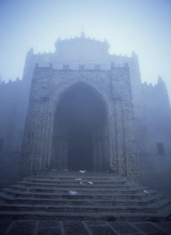 Erice Prints: Building exterior in the mist