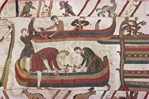Normandie Prints: Building ships in preparation for war, Bayeux Tapestry, Bayeux, Normandy, France, Europe