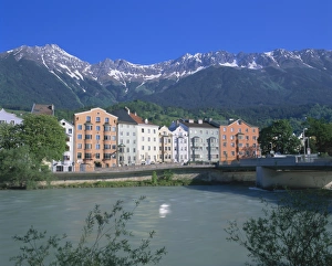 Innsbruck Prints: Buildings along the river Inn, Innsbruck, Tirol (Tyrol), Austria, Europe
