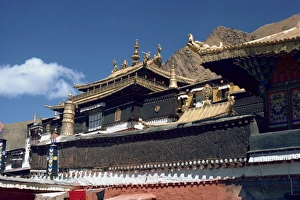 Shigatse Prints: The buildings at Tashilumpo monastery at Xigaze, Tibet, China, Asia