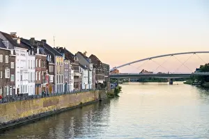 Limburg Prints: Buildings in Wyck-Ceramique quarter and Hoge Brug pedestrian bridge over the Ms River