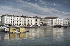 Geneva Prints: Bulidings along Quai des Bergues, Geneva, Switzerland, Europe