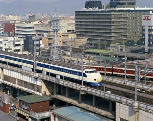 Grand Hotel Prints: The bullet train passing the Grand Hotel in Kyoto