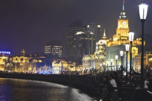 Customs House Prints: The Bund at night, Customs House, built in 1927, on the right, Shanghai, China, Asia