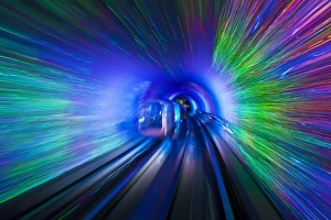 Multi Coloured Prints: The Bund Sightseeing Tunnel under the Hangpu River, Shanghai, China, Asia