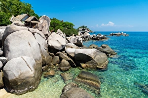 Typically Thai Prints: A bungalow has the perfect view on the shore in Koh Tao, Thailand, Southeast Asia, Asia