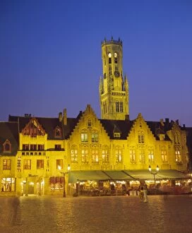 Night Life Collection: Burg Square and Belfry tower, Bruges, UNESCO World Heritage Site, Belgium, Europe