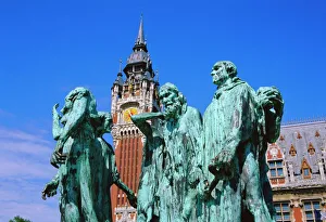 Clock Prints: The Burghers of Calais, statue by Rodin, in front of the Town Hall, Calais