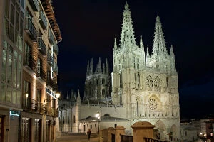 Typically Spanish Gallery: Burgos Cathedral at night, UNESCO World Heritage Site, Burgos, Castile and Leon, Spain