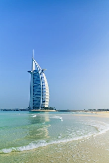 Jumeirah Beach Prints: Burj Al Arab hotel, iconic Dubai landmark, Jumeirah Beach, Dubai, United Arab Emirates