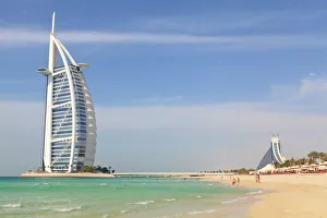 Towers Prints: Burj Al Arab and Jumeirah Beach Hotels, Jumeirah Beach, Dubai, United Arab Emirates
