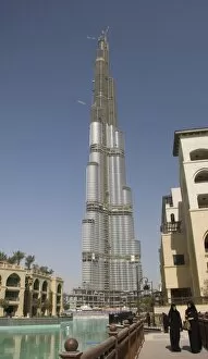 Burj Dubai, worlds tallest building, under construction, overlooking the new Mazaya shopping centre, Dubai Creek, Dubai