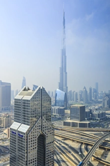 Office Block Prints: Burj Khalifa and city skyline, Downtown, Dubai, United Arab Emirates, Middle East
