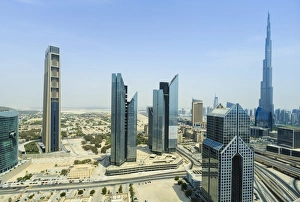 Office Block Prints: Burj Khalifa and city skyline, Dubai, United Arab Emirates, Middle East