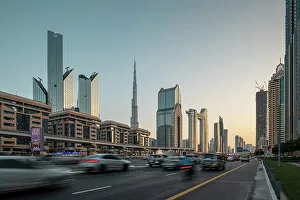High Rises Prints: Burj Khalifa and Sheikh Zayed Road, Downtown, Dubai, United Arab Emirates, Middle East