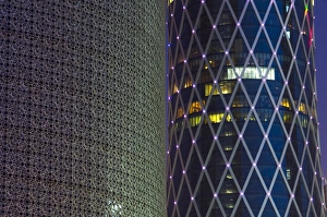 Detail of Burj Qatar on left, Tornado Tower on right, Doha, Qatar, Middle East