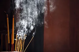 Foreground Focus Gallery: Burning incense sticks, Taoist temple, Emperor Jade Pagoda (Chua Phuoc Hai)