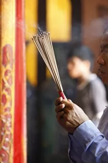Images Dated 15th February 2010: Burning incense during Tet, the Vietnamese lunar New Year celebration, Thien Hau Temple
