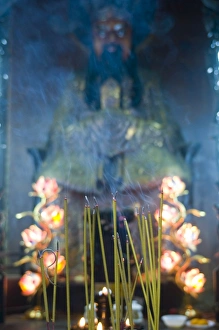 Saigon Prints: Burning joss sticks before a statue, Jade Emperor Pagoda, Ho Chi Minh City (Saigon)