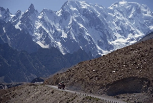 Pakistan Prints: Bus on the Karakoram Highway through the Karakoram Range