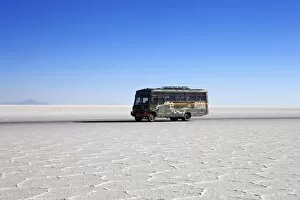 Images Dated 2nd November 2010: Bus on Salar de Uyuni, the largest salt flat in the world, South West Bolivia, South America