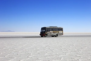 Buses Prints: Bus on Salar de Uyuni, the largest salt flat in the world