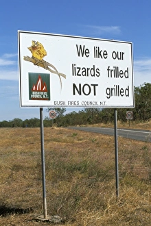 Humor Prints: Bush fire warning sign, Northern Territory, Australia, Pacific