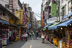 Taipei Prints: Business street in Danshui, suburb of Taipei, Taiwan, Asia