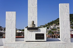 Famous People Prints: Bust of Benito Juarez in the Civic Plaza, Old Town Acapulco, State of Guerrero