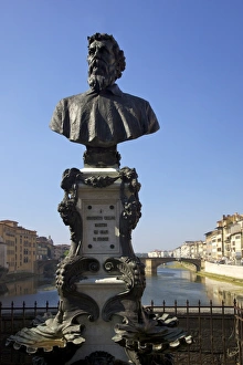 Florence Prints: Bust of Benvenuto Cellini, Ponte Vecchio, Florence, UNESCO World Heritage Site