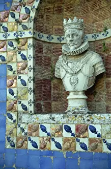 Tile Work Prints: Bust of King Sebastian in tiled niche on the Kings Promenade of the great water tank on the balustraded terrace of
