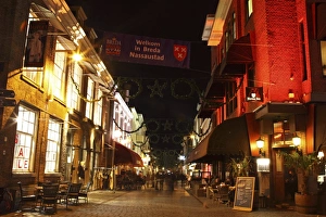 Night Life Prints: Busy bars and restaurants at night on Halstraat in Breda, Noord-Brabant