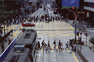 Crosswalk Prints: Busy crossing, Des Voeux Road, Central, Hong Kong Island, Hong Kong, China, Asia