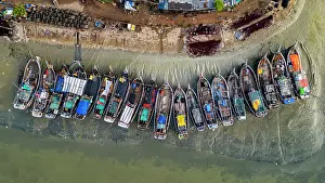 Docked Prints: Busy fish market seen from above in Chittagong